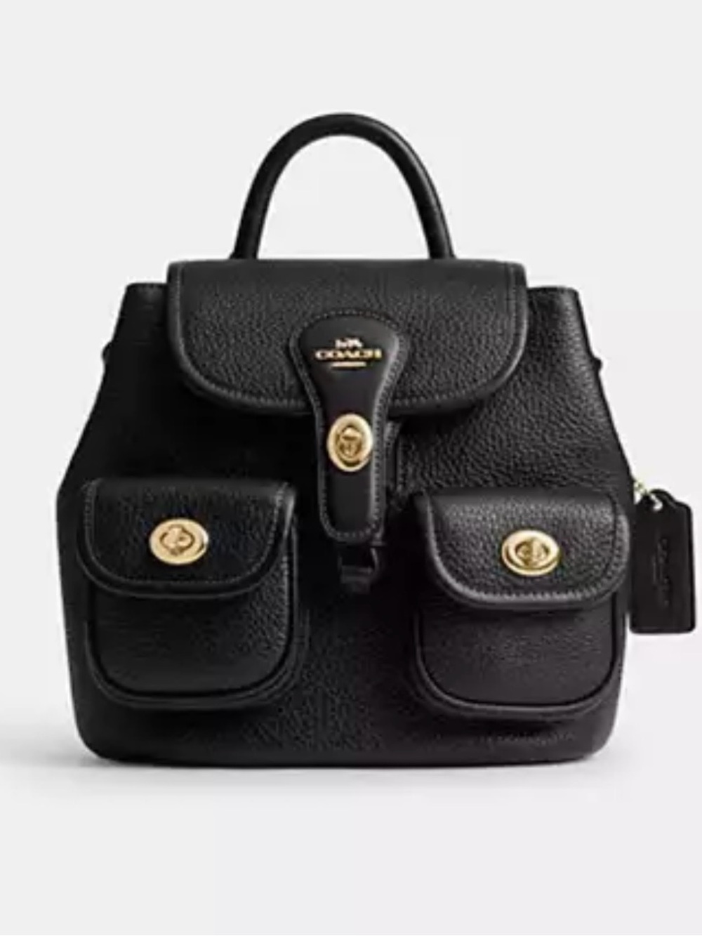 Coach Black Pebbled Leather Mini Backpack with Gold Hardware